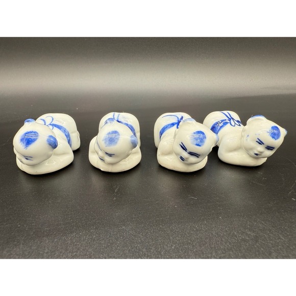 Vintage Chinese Porcelain Baby Boy Chopstick Rests Set of 4 Good Luck Symbol - Picture 1 of 9